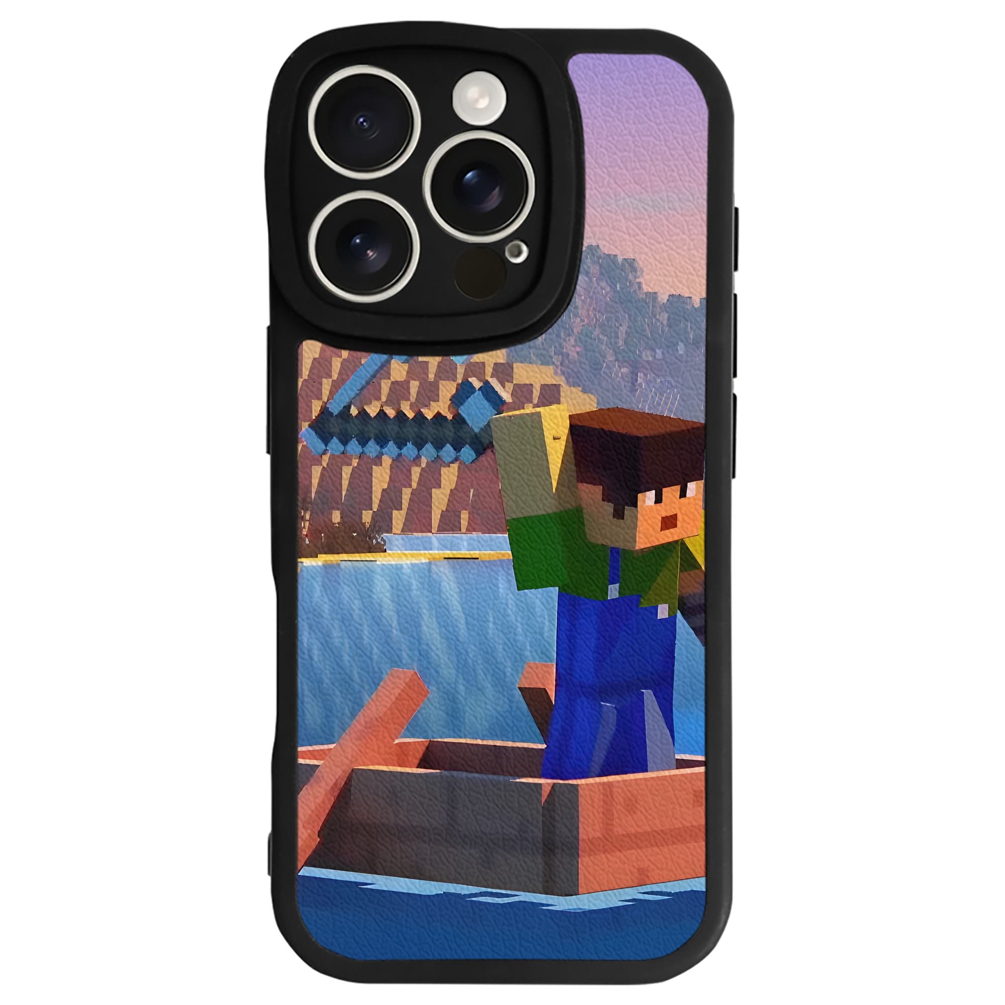 （画像用） マインクラフト ブロックの世界 Minecraft MC Block world 【iPhone 16シリーズ対応】シリコンスマホケース（レザー調） 材質：シリコン